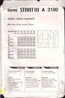 Burda 3180 Sewing Pattern Jacket Size 18-28 Uncut Factory Folded