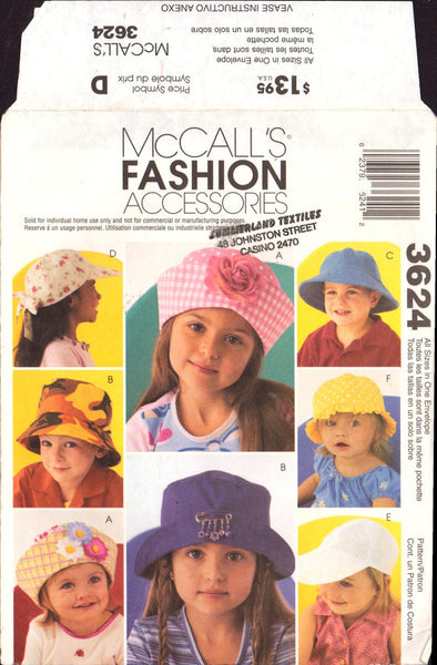 McCall's 3624 Sewing Pattern Hats Uncut Factory Folded