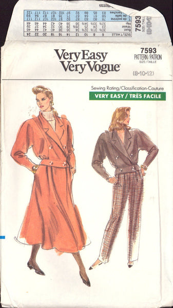 Vogue 7593 Jacket, Skirt And Pants, Uncut Factory Folded Sewing Pattern Size 8-10-12