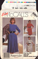 McCall's 3301 Jewel Neckline Dress with Circular or Straight Skirt, Long or Short Sleeves and Shawl, Sewing Pattern Size 10-14
