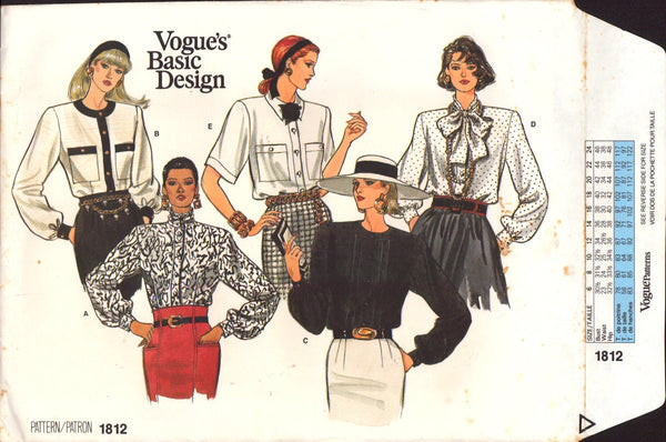 Vogue 1812 Size 8-10-12 Sewing Pattern Blouse CUT COMPLETE