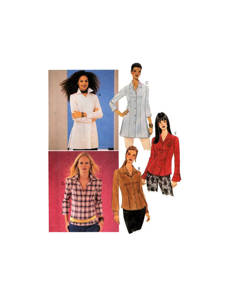 McCall's 3340 Longline or Regular Length Princess Seam Shirt with Sleeve Variations, Uncut, Factory Folded Sewing Pattern Multi Size 8-14