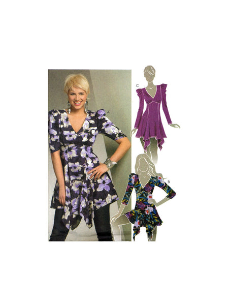 McCall's 6616 Shaped Hemline Tops with Sleeve Length Variations, Uncut, Factory Folded Sewing Pattern Multi Size 4-12