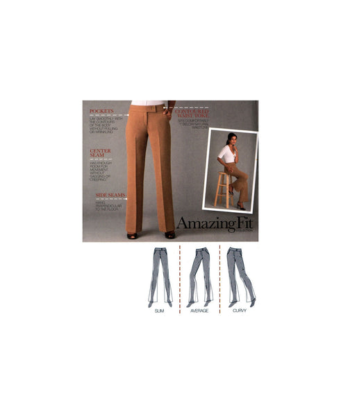 Simplicity 2700 Amazing Fit Tailored Pants for Slim, Average and Curvy Sizes, Uncut, Factory Folded Sewing Pattern Multi Plus Size 14-22