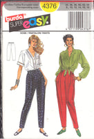 Burda 4376 Easy Retro Puffy Pants or Front Pleated Pants, Uncut, Factory Folded Sewing Pattern Multi Plus Size 8-18