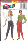 Burda 4376 Easy Retro Puffy Pants or Front Pleated Pants, Uncut, Factory Folded Sewing Pattern Multi Plus Size 8-18