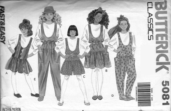 Butterick 5081 Sewing Pattern Girls' Jumpsuit Size 7-8-10 Or 12-14 Uncut Factory Folded