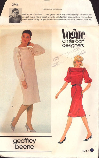 Vogue 2747 Geoffrey Beene Sewing Pattern Dress Size 12 CUT COMPLETE