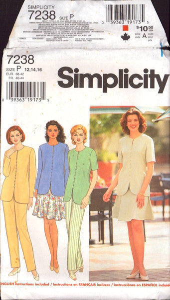 Simplicity 7238 Sewing Pattern Top, Skirt and Pants Size 12-14-16, Uncut, Factory Folded