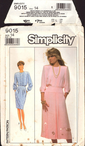 Simplicity 9015 Dress w/ Pleated Bodice and Skirt, Mother of the Bride, Special Occasion, Uncut, Factory Folded Sewing Pattern Size 12 or 14