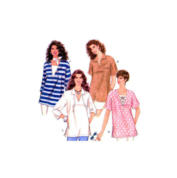 Simplicity 9035 Pullover, Below-Hip Length Tops with V-Neck and Two Sleeve Lengths, Uncut, Factory Folded Sewing Pattern Multi Size 6-16