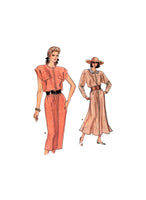 Vogue 9831 Straight or Flared Blouson Dress with Cap or Long Sleeves, Uncut, Factory Folded Sewing Pattern Size 14-16-18