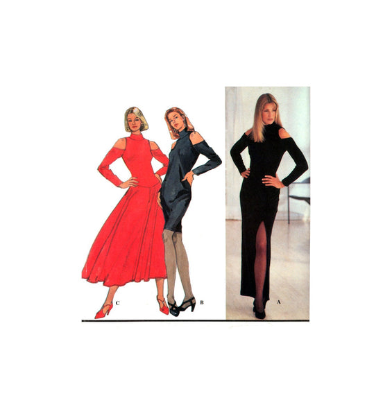 Simplicity 8725 Cold Shoulder Evening Dress in Two Lengths with Flared or Straight Skirt, Uncut, Factory Folded Sewing Pattern Size 10-14