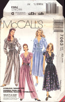 McCall's 7063 Dress or Jumpsuit with or without Sleeves and Ruffled Collar, Uncut, Factory Folded Sewing Pattern Size 4-6-8
