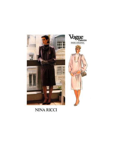Vogue Paris Original 1619 Nina Ricci Loose Fitting Top and Straight Skirt, Uncut, Factory Folded Sewing Pattern Size 16