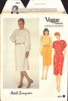 Vogue American Designer 2870 Adele Simpson Dress with Long or Short Sleeves, Uncut, Factory Folded Sewing Pattern Size 12