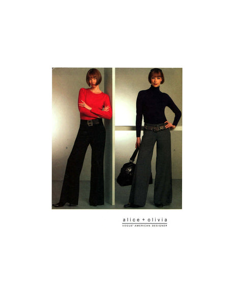 Vogue American Designer 1059 Alice + Olivia Flared Pants with Waist Yoke, Uncut, Factory Folded Sewing Pattern Multi Size 4-6-8-10