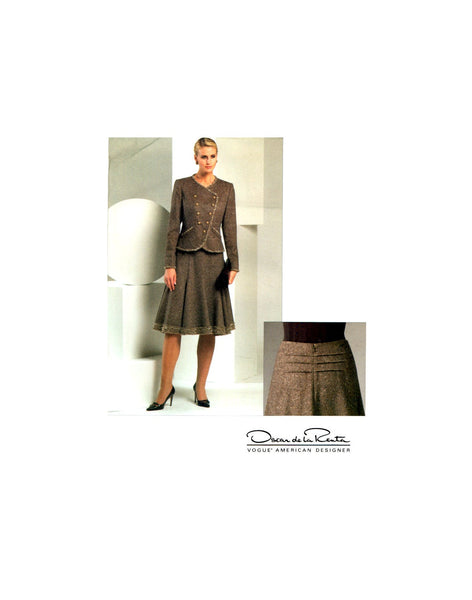 Vogue American Designer 2870 Oscar de la Renta Lined Jacket and Skirt, Uncut, Factory Folded Sewing Pattern Size 6-8-10