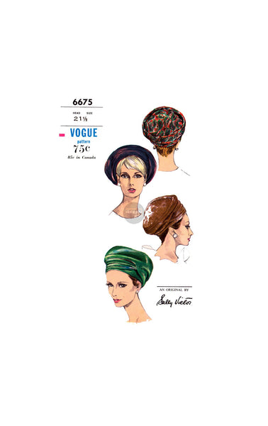 60s Draped Beret by Sally Victor, Head Size 21.5 (55 cm), Vogue 6675, Vintage Sewing Pattern Reproduction