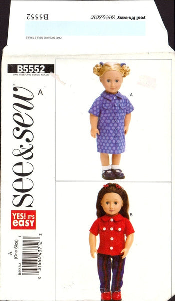 See&Sew 5552 Sewing Pattern 18 inch Doll Clothes Uncut Factory Folded