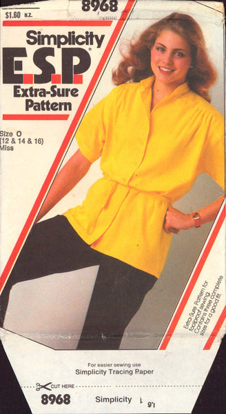 Simplicity 8968 Sewing Pattern Top and Tie Belt Size 12-14-16 Uncut Factory Folded