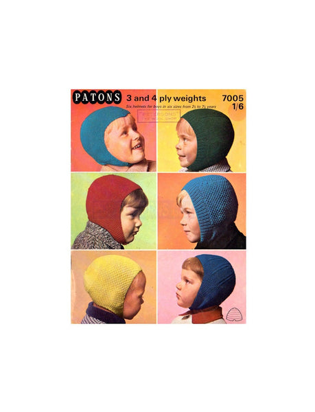 Patons 7005 - Boys' Helmets Knitting Patterns Instant Download PDF 12 pages