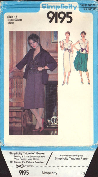 Simplicity 9195 Jacket, Top, Skirt and Sash, Uncut Factory Folded Sewing Pattern Size 14