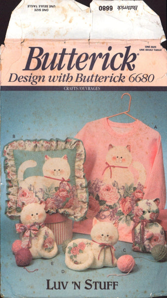 Butterick 6680 Sewing Pattern Kitty's Rose Garden One Size Uncut Factory Folded