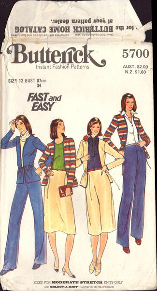 Butterick 5700 Jacket, Skirt Pants Uncut Factory Folded Sewing Pattern Size 12