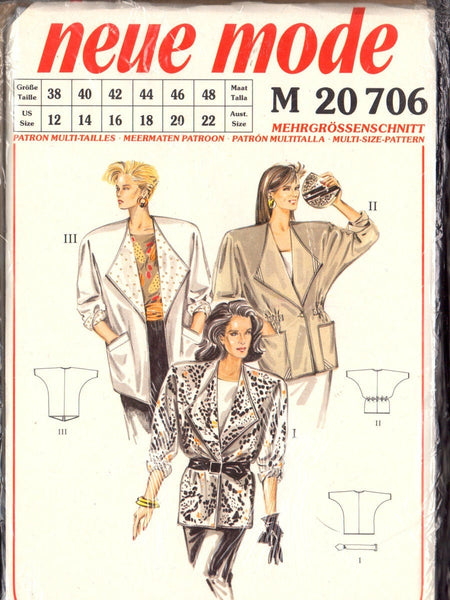 Neue Mode 20706 Women's Jacket, Uncut, Factory Folded Sewing Pattern Size 12-22