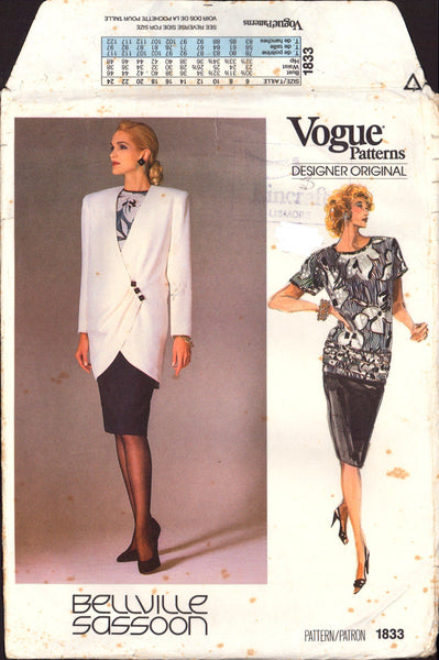 Vogue 1833 Bellville Sassoon Jacket, Top And Skirt, Sewing Pattern Size 12, CUT, COMPLETE