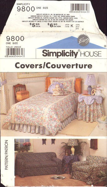 Simplicity 9800 Sewing Patterns Bed Covers, Couch Covers, Table Covers, One Size, Uncut, Factory Folded