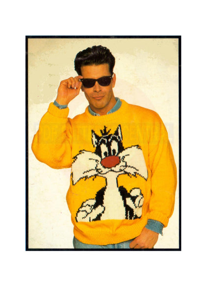 Vintage Knitted Sylvester Sweater Pattern Instant Download PDF 3 pages