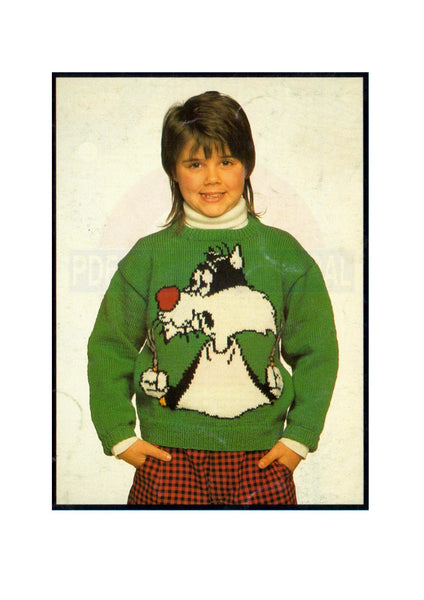Vintage Knitted Sylvester Sweater Pattern Instant Download PDF 3 pages