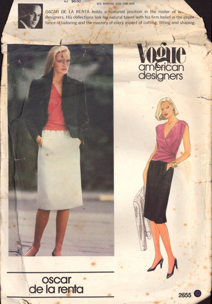 Vogue 2655 Sewing Pattern Oscar de la Renta Top Skirt Jacket Size 16 Partially Cut, Complete