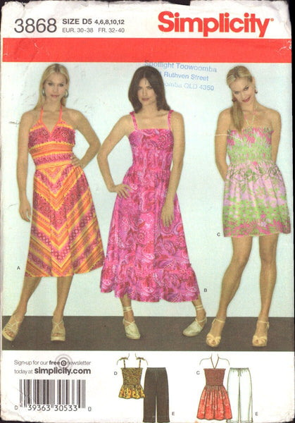 Simplicity 3868 Sewing Pattern Women's Dress, Top and Capri Pants Size 4-12 Uncut Factory Folded