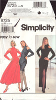 Simplicity 8725 Cold Shoulder Evening Dress in Two Lengths with Flared or Straight Skirt, Uncut, Factory Folded Sewing Pattern Size 10-14