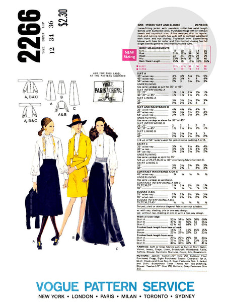 60s Haute Couture Suit and Blouse, Bust 34 (86 cm) Vogue Paris Origin –  Patterns Central
