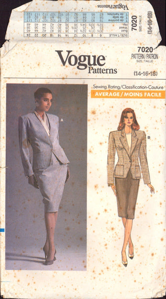 Vogue 7020 Sewing Pattern Jacket Size 14-16-18, INCOMPLETE, CUT