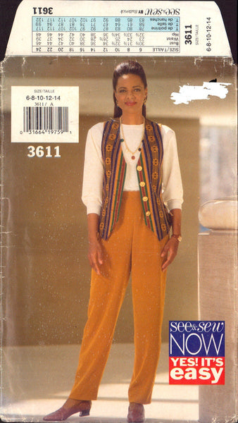 See&Sew 3611 Vest, Top And Pants, Uncut Factory Folded Sewing Pattern Size 6-14