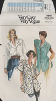 Vogue 9846 Loose Fitting Blouse in Two Lengths with Long or Short Sleeves, Uncut, Factory Folded Sewing Pattern Size 8-12