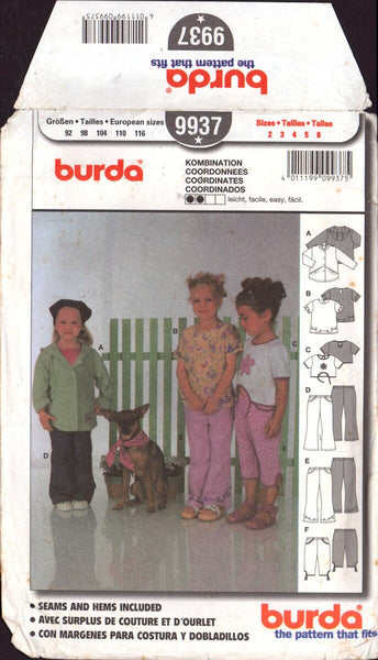 Burda 9937 Girls' Tops and Pants, Size 2-6, Uncut, Factory Folded, Sewing Pattern