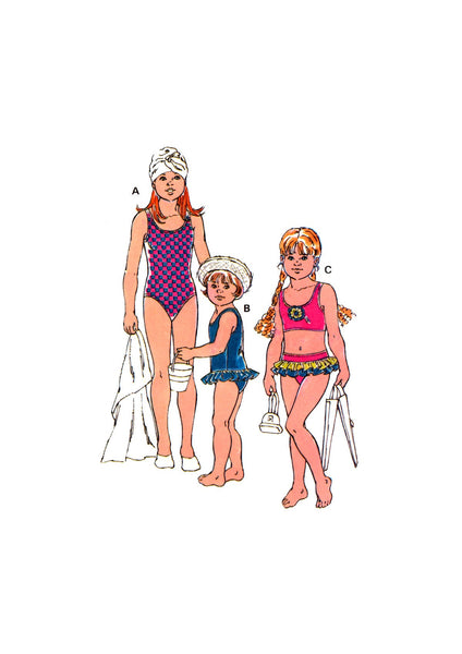 Kwik Sew 2422 or 2423 Girls' Swimwear: One & Two Piece Swimsuits with Optional Ruffles, U/C, F/Folded Sewing Pattern Multi Size 4-7 or 8-14