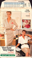 Vogue Career 7145 Wrap Top with Notched Collar, Long or Short Sleeves and Straight Skirt, Uncut, Factory Folded Sewing Pattern Size 6-10