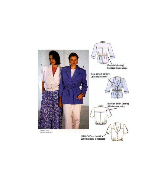 McCall's 5258 Nancy Zieman Shawl Collar Jacket in Two Lengths with Drawstring or Elasticized Waistline, U/C, F/Folded Sewing Pattern Size 14