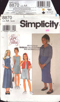 Simplicity 8870 Sewing Pattern Dress or Jumper and Jacket Size 7-8-10 Uncut Factory Folded