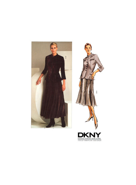 Vogue American Designer 2871 DKNY Fitted Jacket and Flared, Gored Skirt with Godets, Uncut, Factory Folded, Sewing Pattern Plus Size 18-22