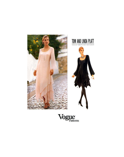 Vogue American Designer 1737 Tom and Linda Platt Dress with Handkerchief Overlay Hem in Two Lengths U/C, F/Folded, Sewing Pattern Size 12-16