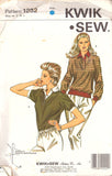 Kwik Sew 1232 Long or Short Sleeve Top with Hidden Buttons and Two Collar Styles, Uncut, Factory Folded Sewing Pattern Multi Size XS-L