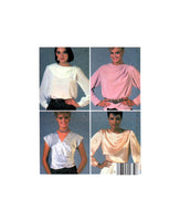 McCall's 8825 Pullover Blouses with Buttoned or Pleated Left Shoulder and Two Sleeve Lengths, Uncut, Factory Folded Sewing Pattern Size 12